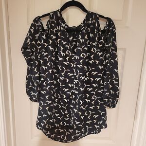 Cold shoulder blouse, black and white, S